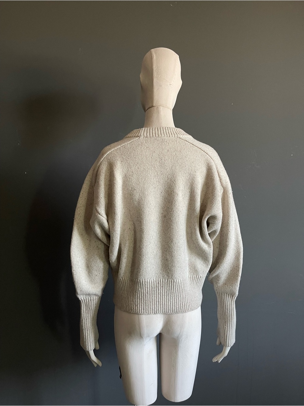 JOSEPH Cream 100% Merino Wool Tweed Knit Balloon Sleeve Crewneck Sweater Size M - Picture 5 of 10